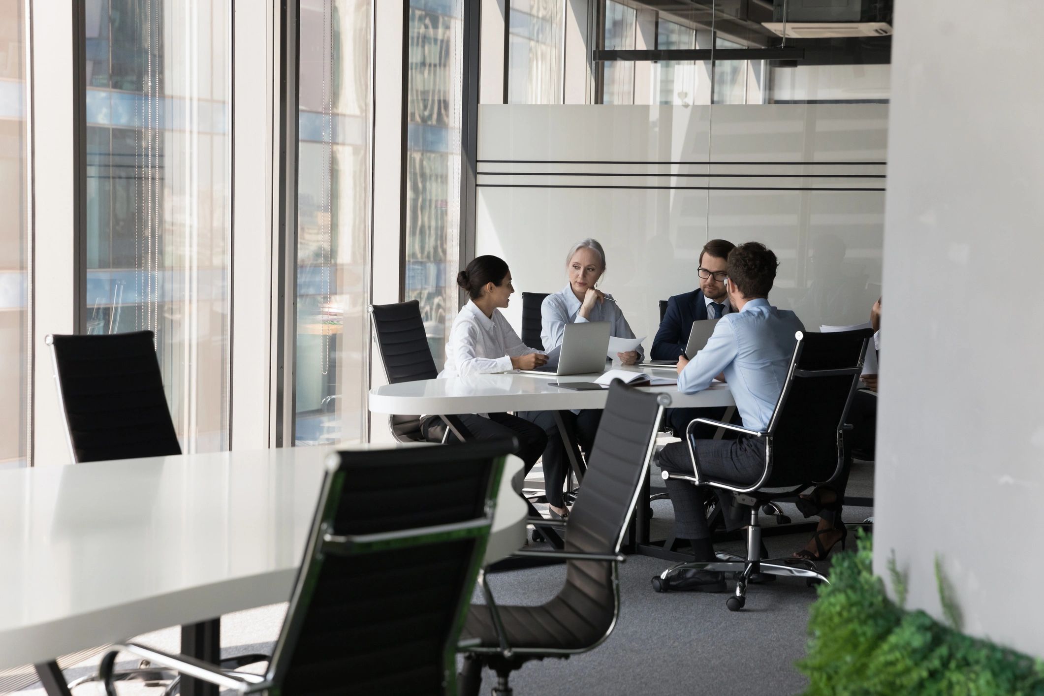 Business team collaborating on workplace development initiatives